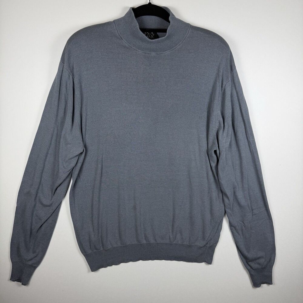 Jos A Bank Signature 100% Silk Sweater XL Mock Neck Long Sleeve Gray Timeless